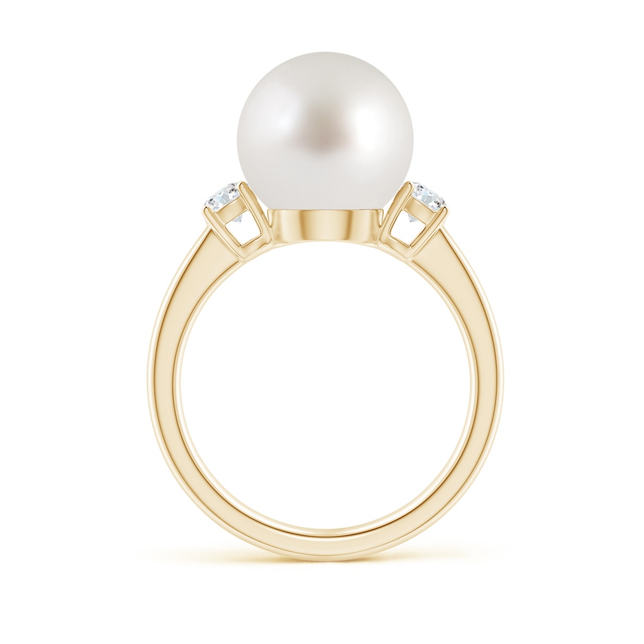 10mm AAA South Sea Pearl Ring with Prong-Set Diamonds in Yellow Gold side 1
