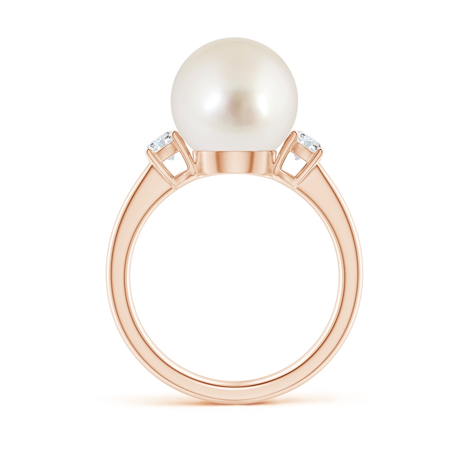 10mm AAAA South Sea Pearl Ring with Prong-Set Diamonds in Rose Gold side 1
