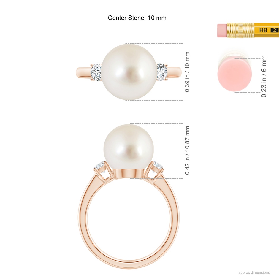 10mm AAAA South Sea Pearl Ring with Prong-Set Diamonds in Rose Gold ruler