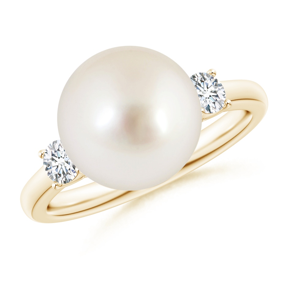 10mm AAAA South Sea Pearl Ring with Prong-Set Diamonds in Yellow Gold 