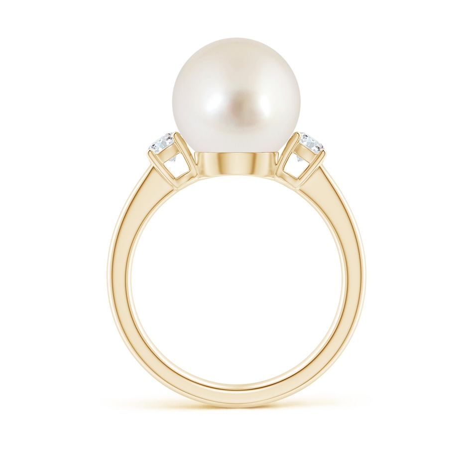 10mm AAAA South Sea Pearl Ring with Prong-Set Diamonds in Yellow Gold side 1