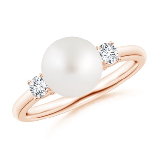 8mm AA South Sea Pearl Ring with Prong-Set Diamonds in Rose Gold