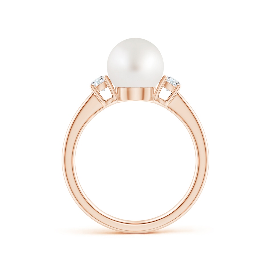 8mm AA South Sea Pearl Ring with Prong-Set Diamonds in Rose Gold side 1