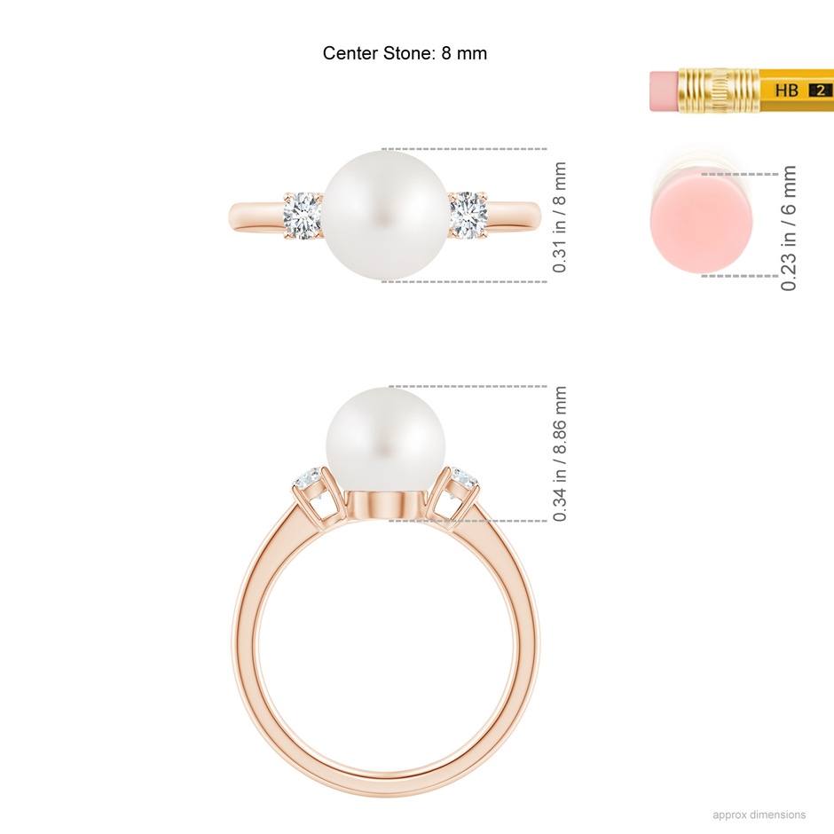 8mm AA South Sea Pearl Ring with Prong-Set Diamonds in Rose Gold ruler