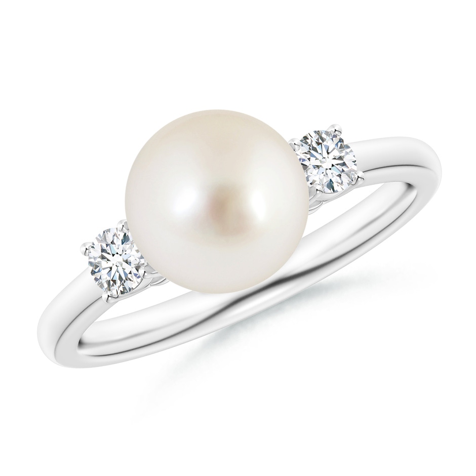 8mm AAAA South Sea Pearl Ring with Prong-Set Diamonds in White Gold 
