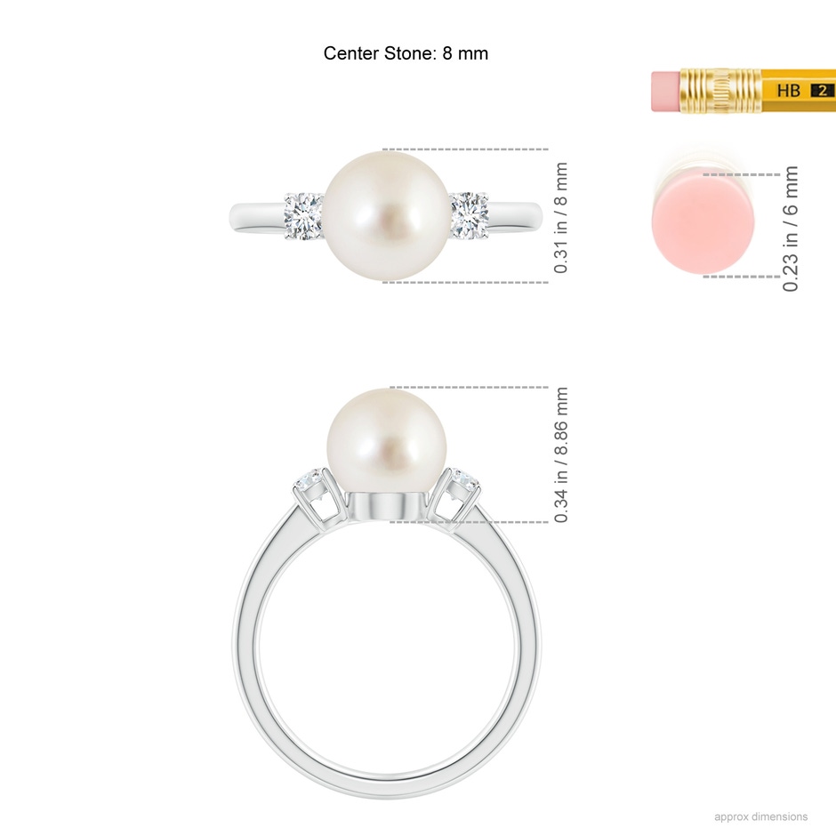 8mm AAAA South Sea Pearl Ring with Prong-Set Diamonds in White Gold ruler
