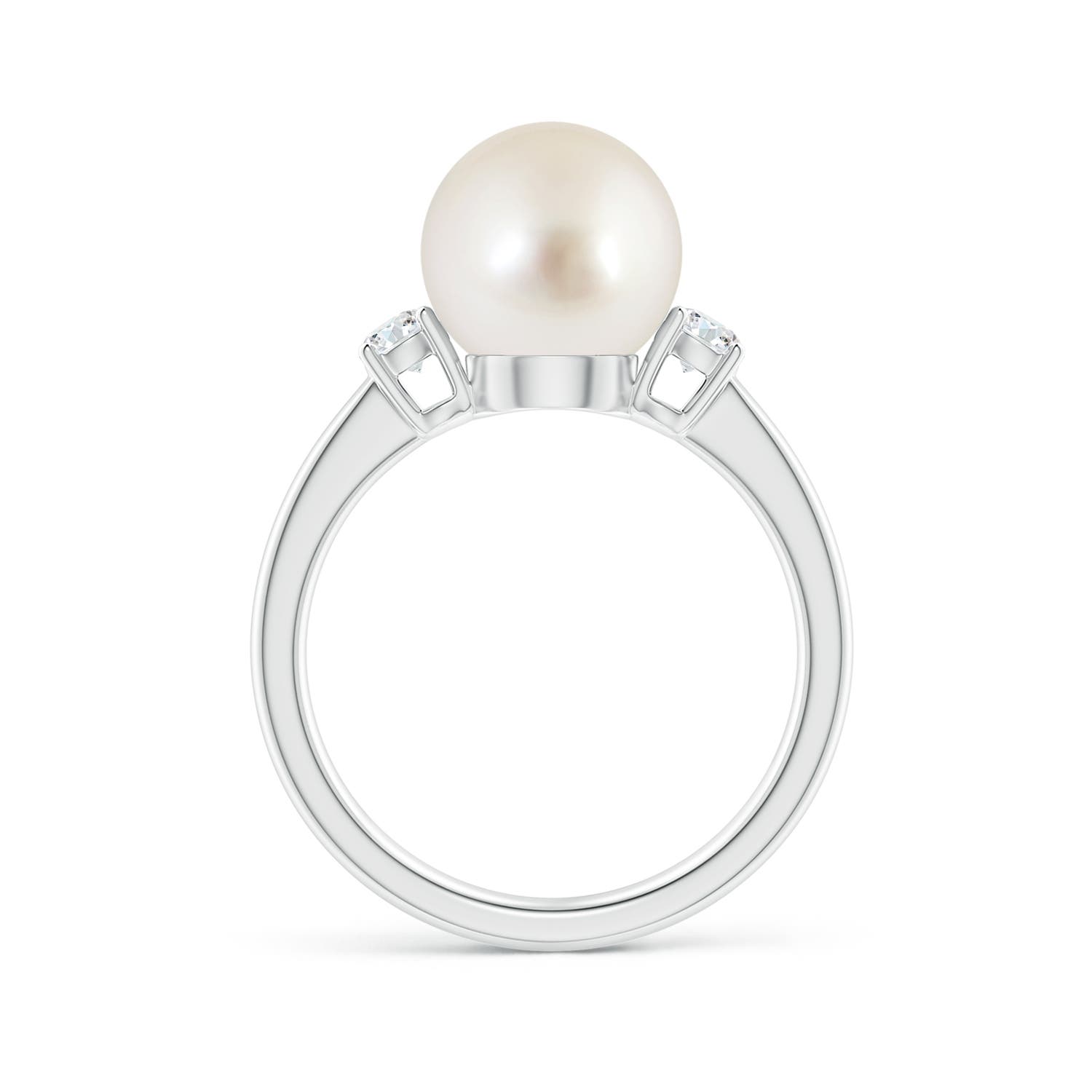 9mm AAAA South Sea Pearl Ring with Prong-Set Diamonds in White Gold - side 1