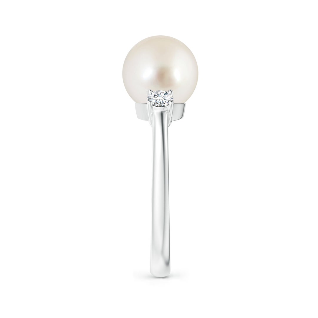9mm AAAA South Sea Pearl Ring with Prong-Set Diamonds in White Gold - side 2