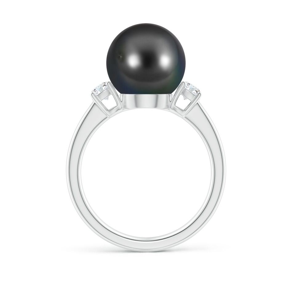 10mm AA Tahitian Pearl Ring with Prong-Set Diamonds in White Gold side 1