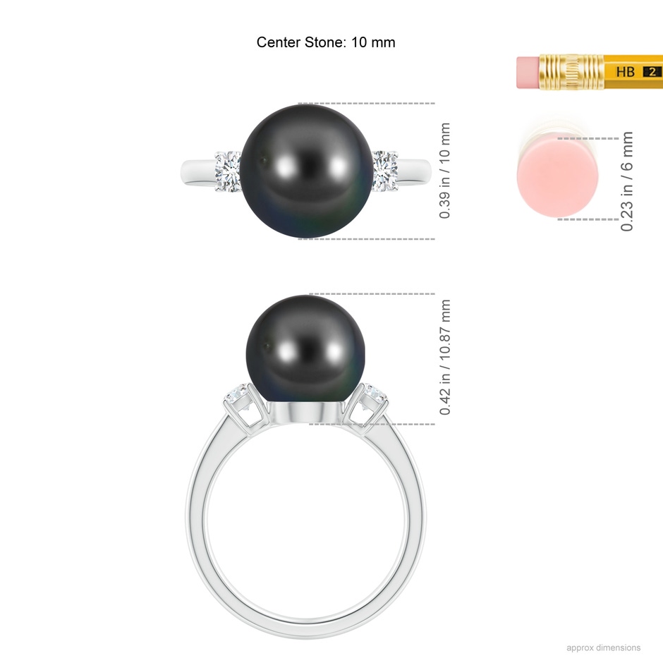 10mm AA Tahitian Pearl Ring with Prong-Set Diamonds in White Gold ruler