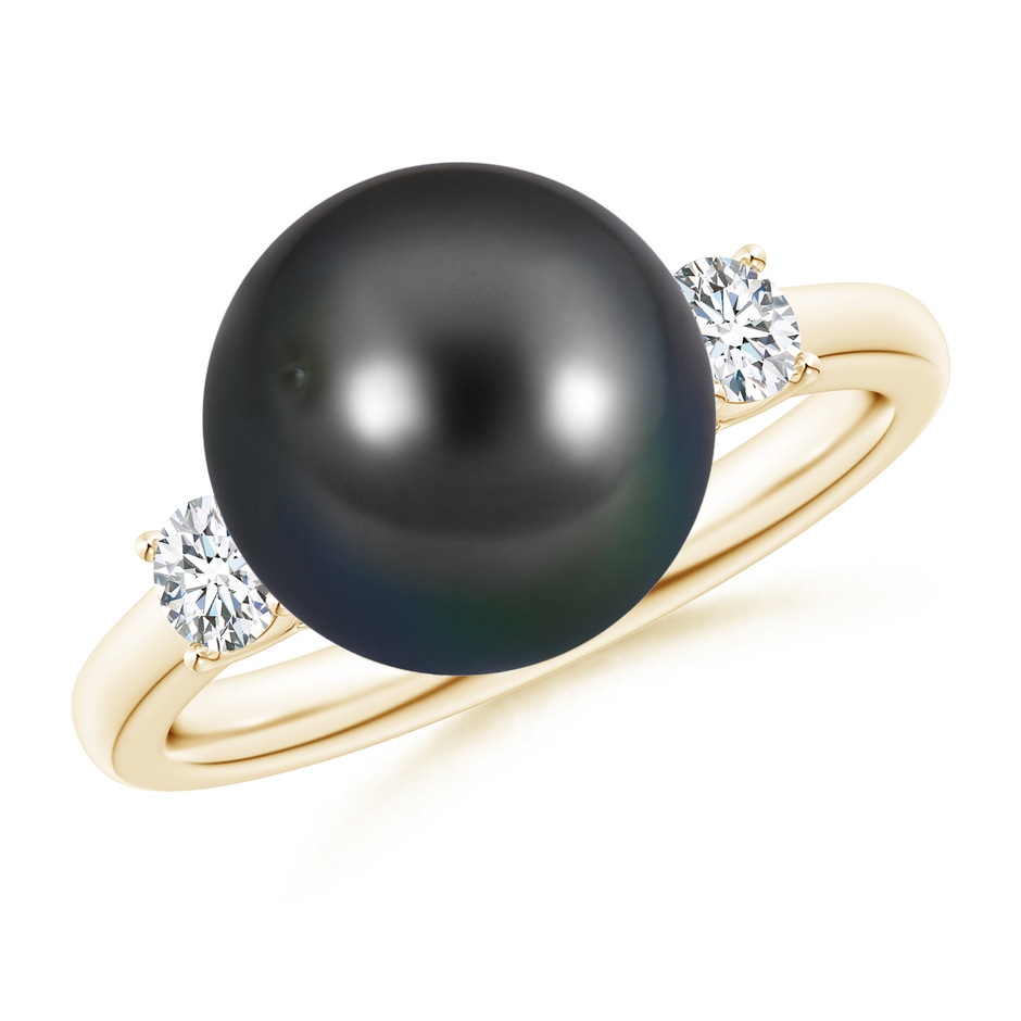 10mm AA Tahitian Pearl Ring with Prong-Set Diamonds in Yellow Gold 