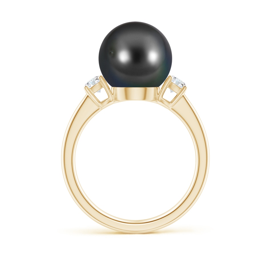 10mm AA Tahitian Pearl Ring with Prong-Set Diamonds in Yellow Gold side 1