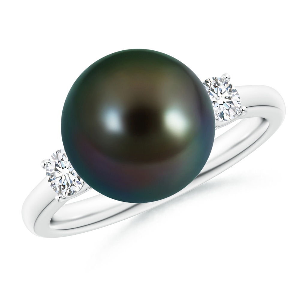 10mm AAAA Tahitian Pearl Ring with Prong-Set Diamonds in P950 Platinum