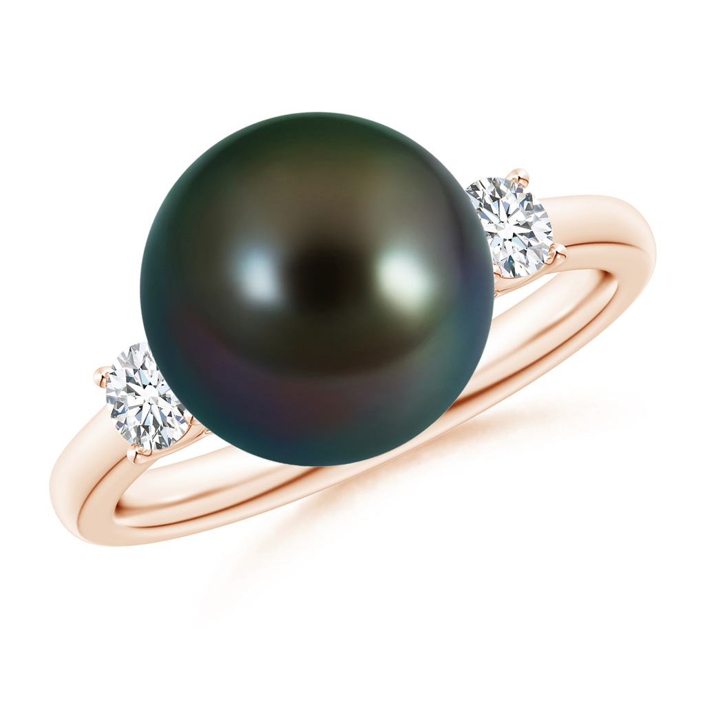10mm AAAA Tahitian Pearl Ring with Prong-Set Diamonds in Rose Gold