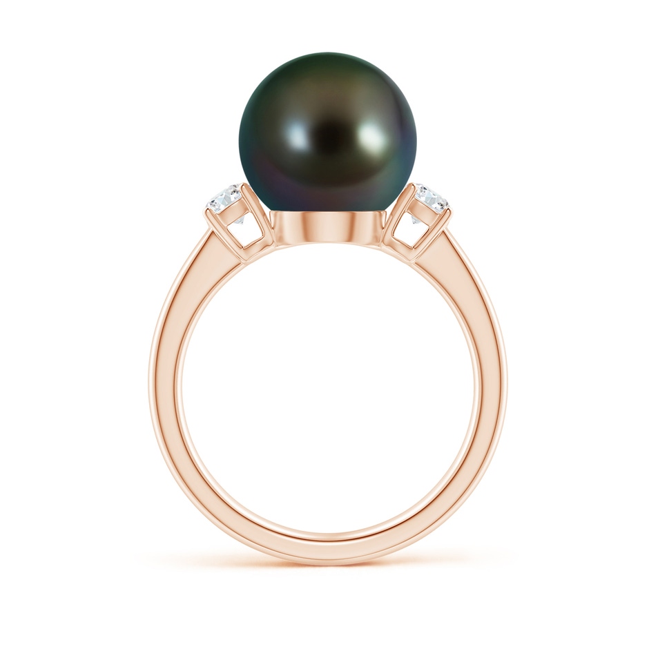 10mm AAAA Tahitian Pearl Ring with Prong-Set Diamonds in Rose Gold side 1