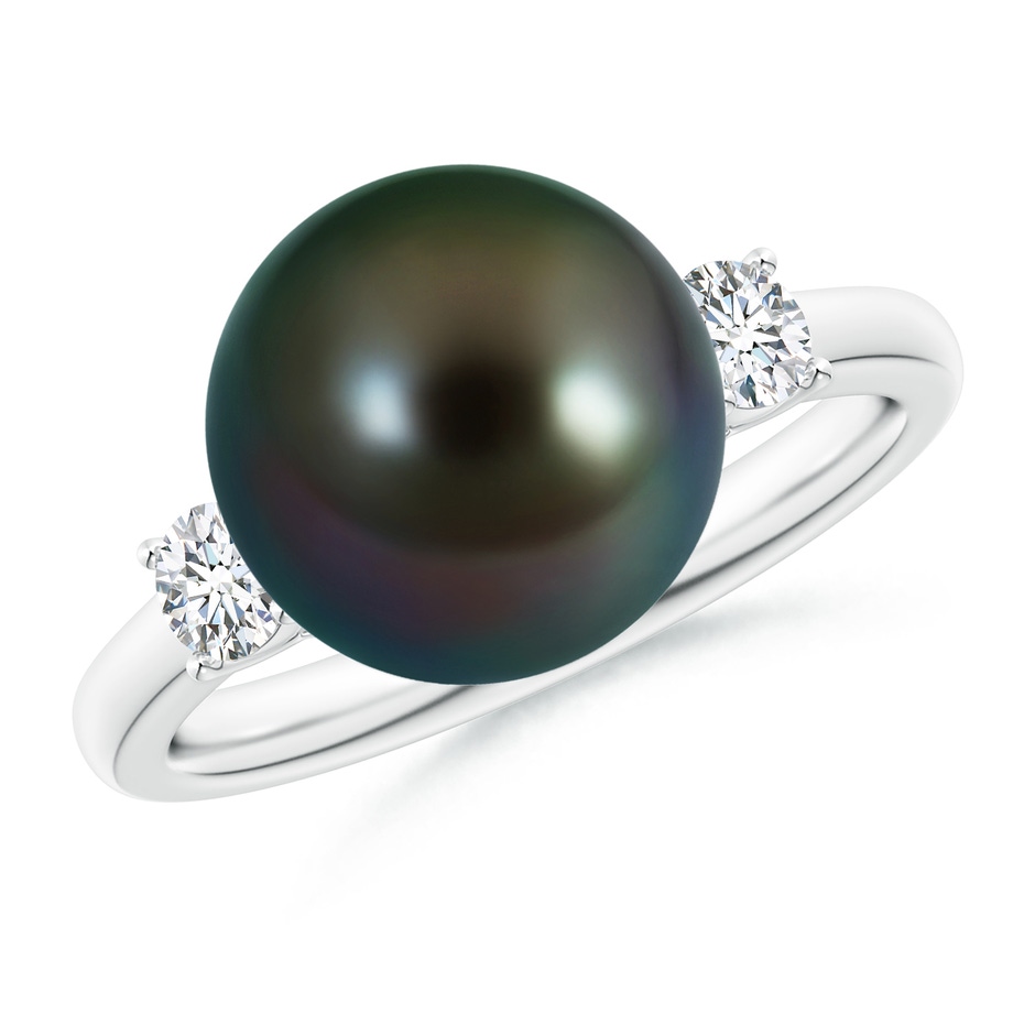 10mm AAAA Tahitian Pearl Ring with Prong-Set Diamonds in White Gold 