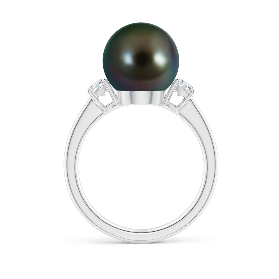 10mm AAAA Tahitian Pearl Ring with Prong-Set Diamonds in White Gold side 1