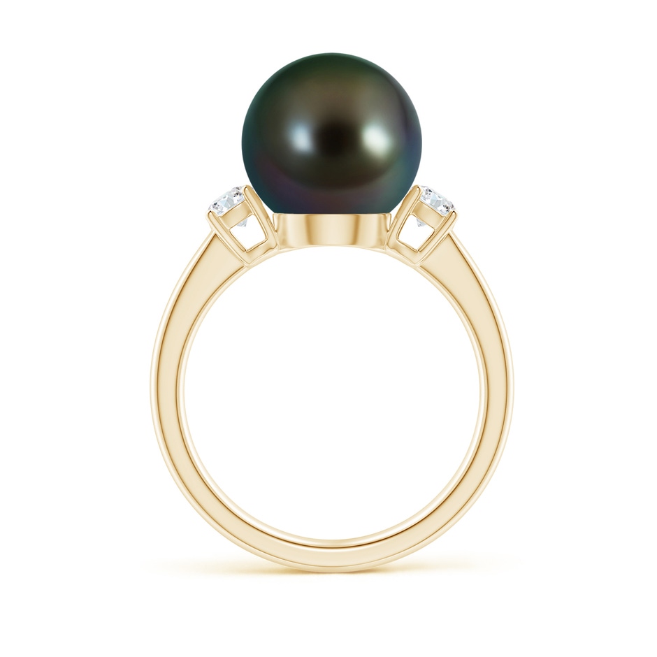 10mm AAAA Tahitian Pearl Ring with Prong-Set Diamonds in Yellow Gold side 1