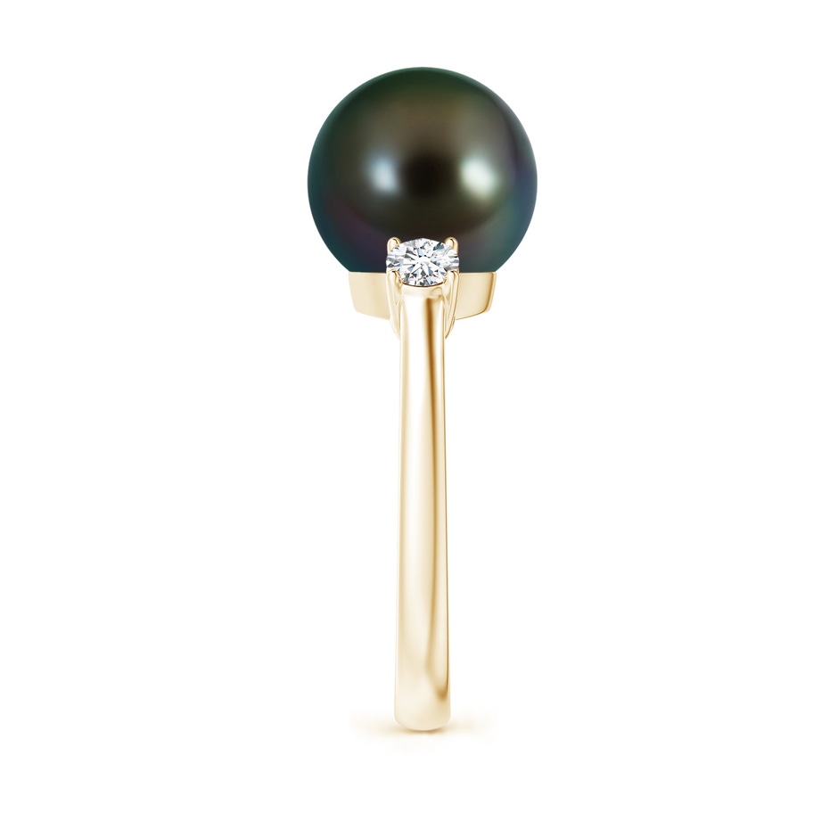10mm AAAA Tahitian Pearl Ring with Prong-Set Diamonds in Yellow Gold side 2