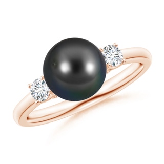 8mm AA Tahitian Pearl Ring with Prong-Set Diamonds in Rose Gold