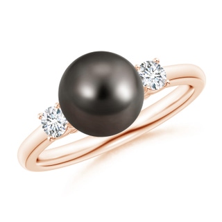 8mm AAA Tahitian Pearl Ring with Prong-Set Diamonds in Rose Gold