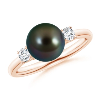 8mm AAAA Tahitian Pearl Ring with Prong-Set Diamonds in Rose Gold