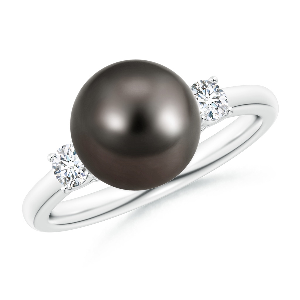 9mm AAA Tahitian Pearl Ring with Prong-Set Diamonds in White Gold
