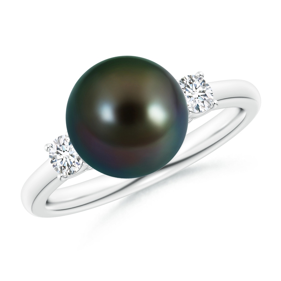 9mm AAAA Tahitian Pearl Ring with Prong-Set Diamonds in White Gold 