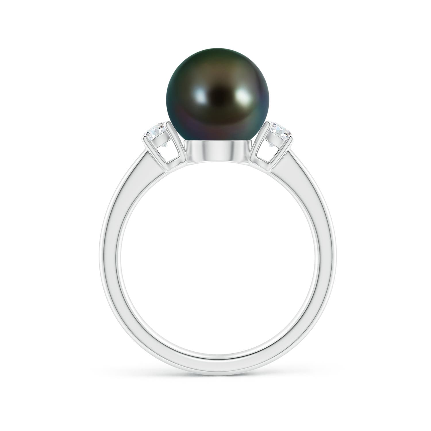 9mm AAAA Tahitian Pearl Ring with Prong-Set Diamonds in White Gold - side 1