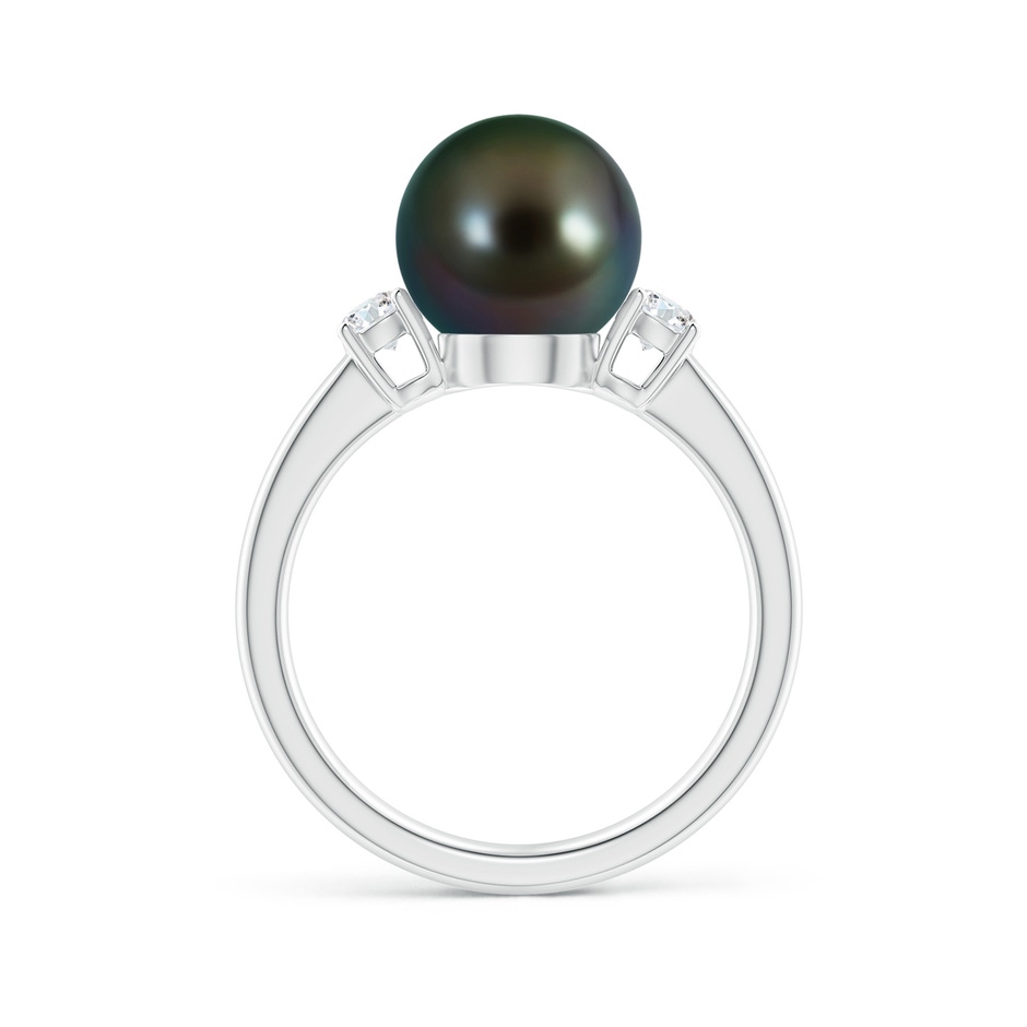 9mm AAAA Tahitian Pearl Ring with Prong-Set Diamonds in White Gold side 1