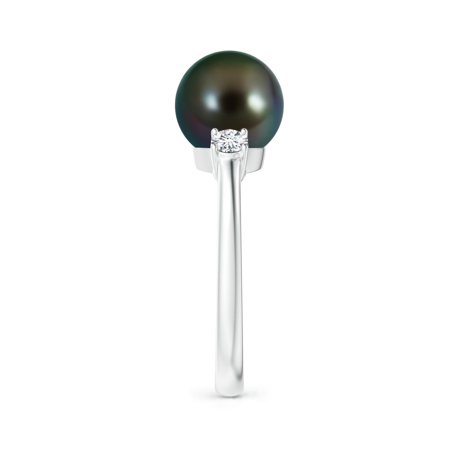 9mm AAAA Tahitian Pearl Ring with Prong-Set Diamonds in White Gold - side 2