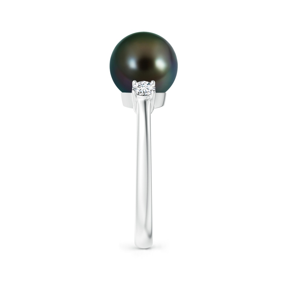 9mm AAAA Tahitian Pearl Ring with Prong-Set Diamonds in White Gold side 2