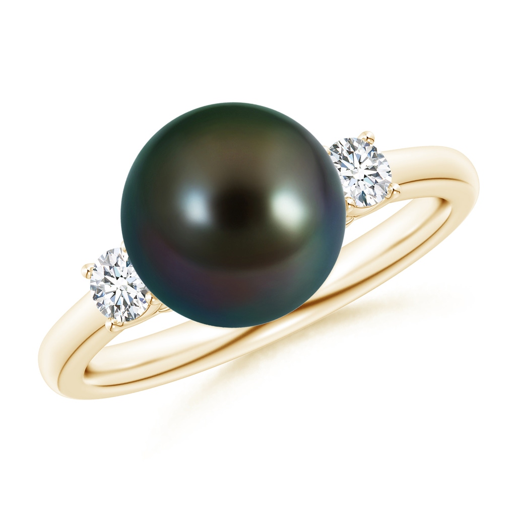 9mm AAAA Tahitian Pearl Ring with Prong-Set Diamonds in Yellow Gold