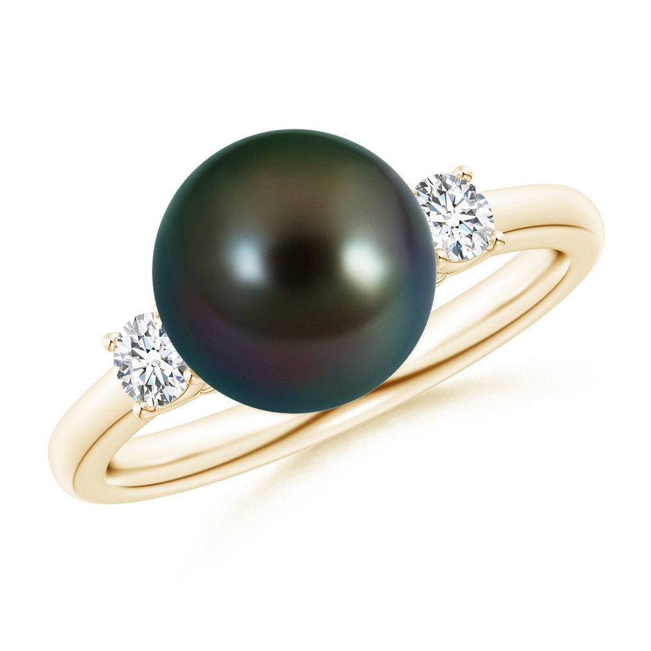 9mm AAAA Tahitian Pearl Ring with Prong-Set Diamonds in Yellow Gold 