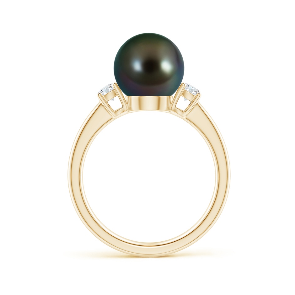 9mm AAAA Tahitian Pearl Ring with Prong-Set Diamonds in Yellow Gold side 1