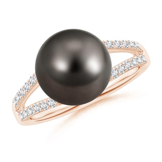 10mm AAA Tahitian Pearl Ring with Diamond Split Shank in Rose Gold