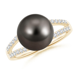 10mm AAA Tahitian Pearl Ring with Diamond Split Shank in Yellow Gold