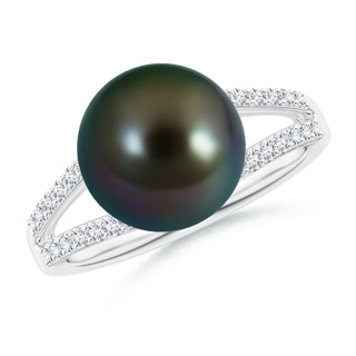 10mm AAAA Tahitian Pearl Ring with Diamond Split Shank in White Gold