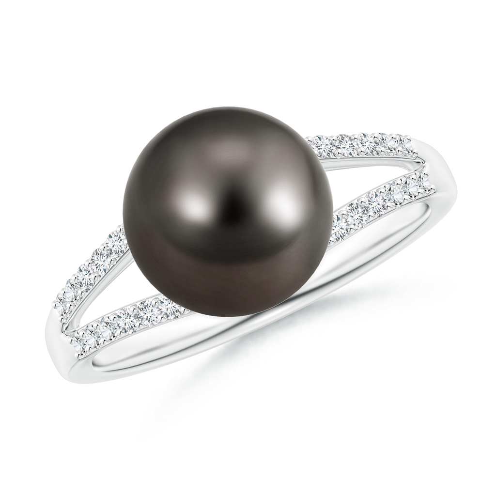 9mm AAA Tahitian Pearl Ring with Diamond Split Shank in White Gold