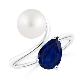 8mm AA South Sea Pearl and Pear-Shaped Sapphire Ring in P950 Platinum