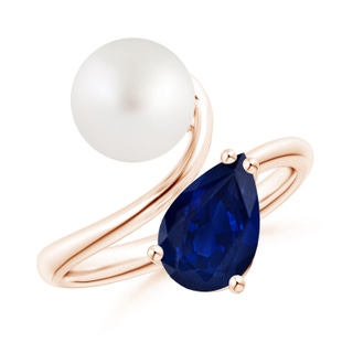 8mm AA South Sea Pearl and Pear-Shaped Sapphire Ring in Rose Gold