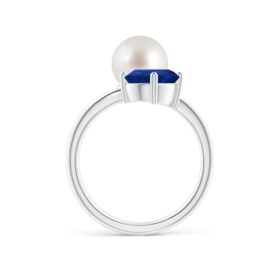 8mm AAA South Sea Pearl and Pear-Shaped Sapphire Ring in White Gold side 1