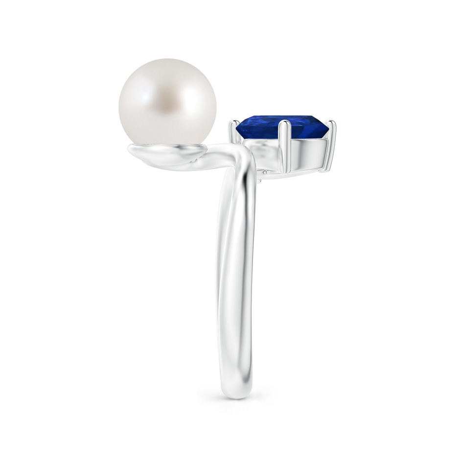 8mm AAA South Sea Pearl and Pear-Shaped Sapphire Ring in White Gold side 2