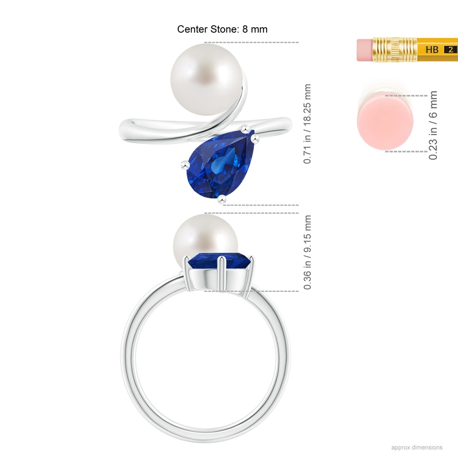 8mm AAA South Sea Pearl and Pear-Shaped Sapphire Ring in White Gold ruler