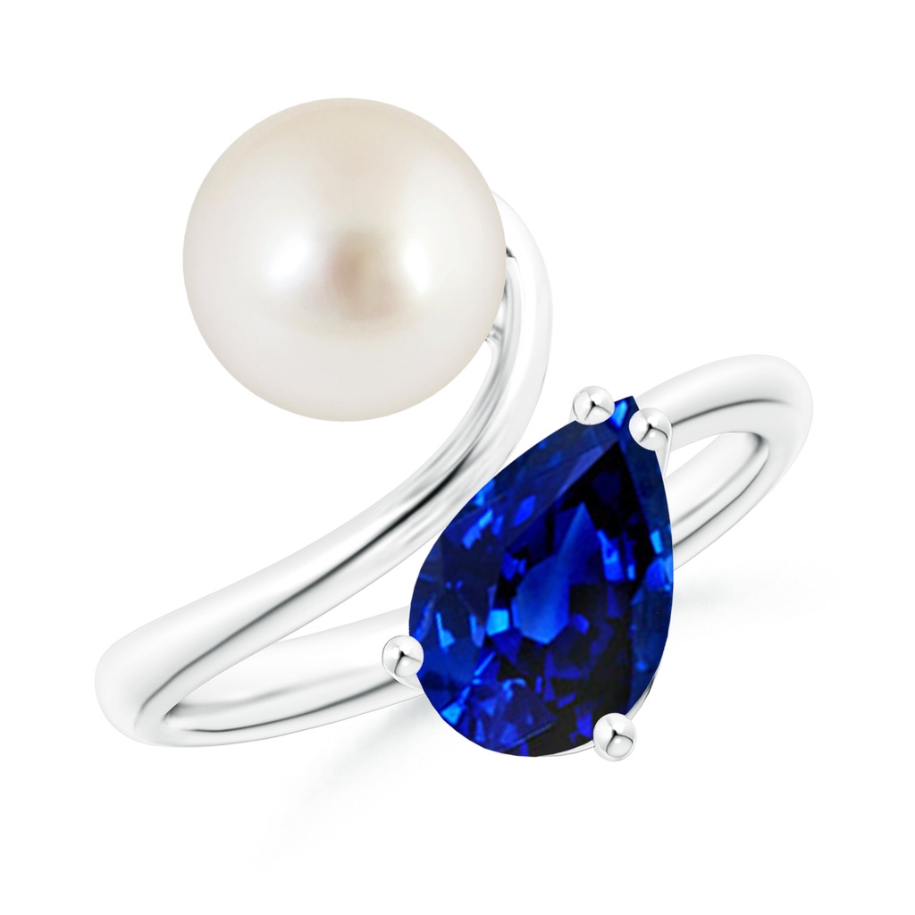 8mm AAAA South Sea Pearl and Pear-Shaped Sapphire Ring in P950 Platinum