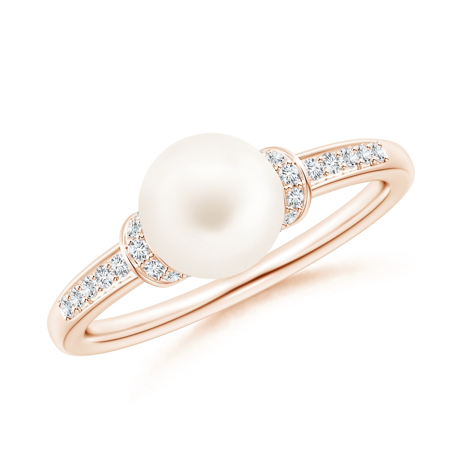 7mm AA Freshwater Pearl Ring with Diamond Collar in Rose Gold 