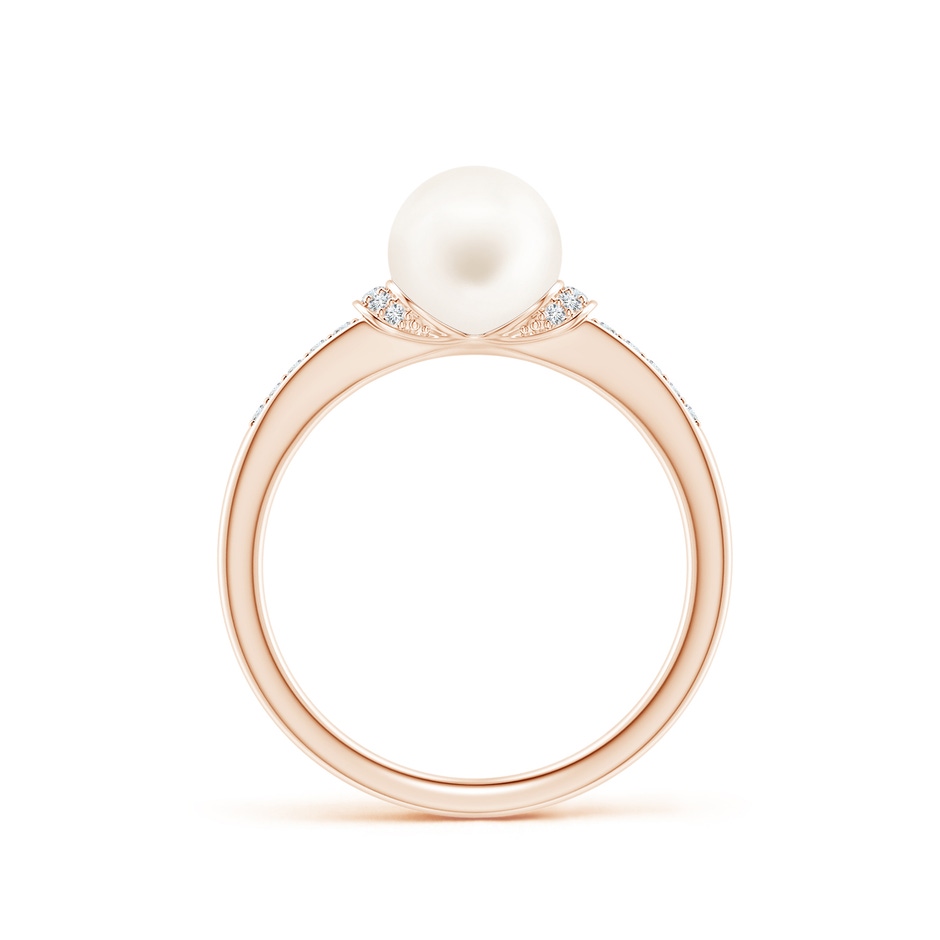 7mm AA Freshwater Pearl Ring with Diamond Collar in Rose Gold side 1