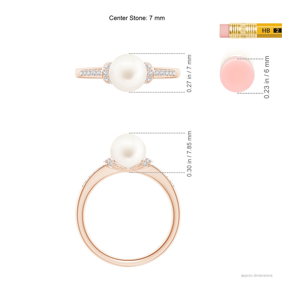 7mm AA Freshwater Pearl Ring with Diamond Collar in Rose Gold ruler