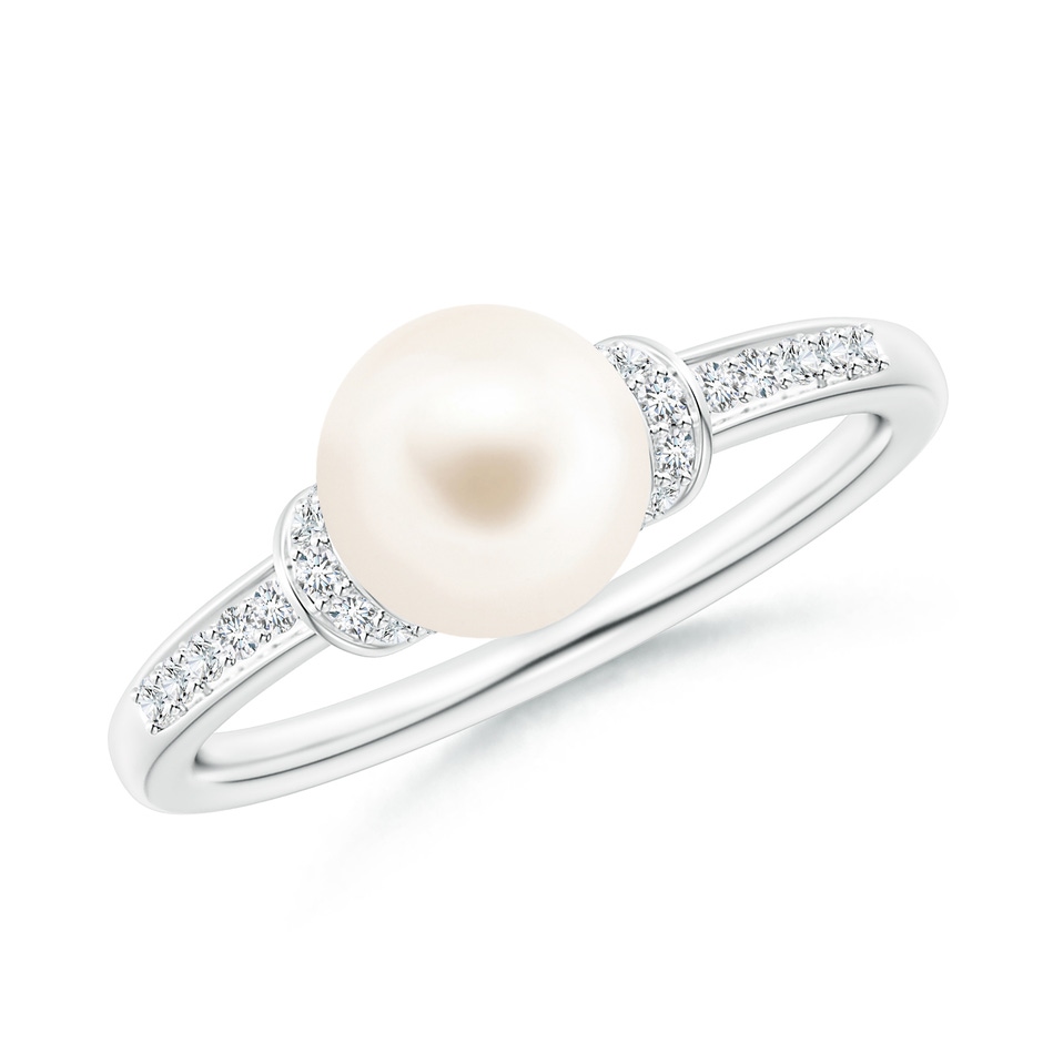 7mm AAA Freshwater Pearl Ring with Diamond Collar in P950 Platinum 