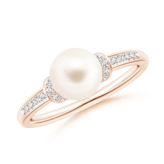7mm AAA Freshwater Pearl Ring with Diamond Collar in Rose Gold